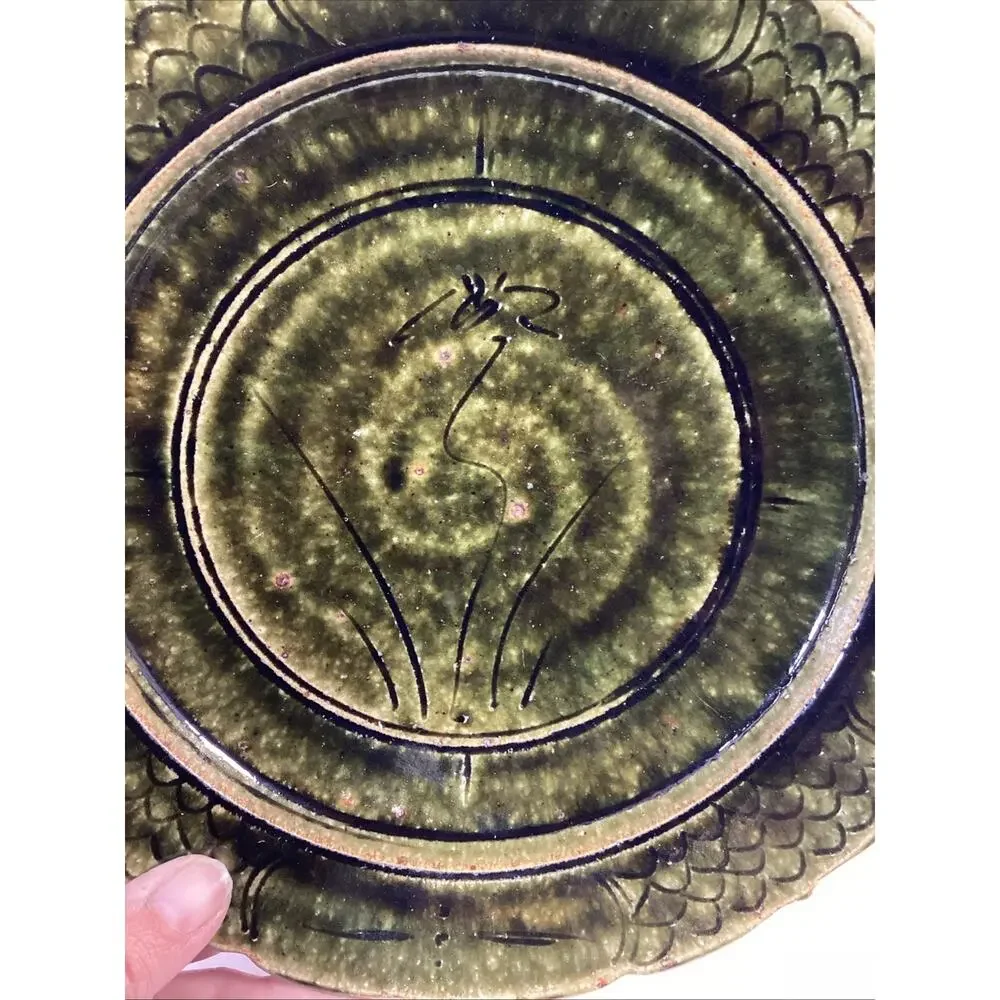 Handmade Hand Painted Dark Green Soup Salad Bowls - 8.25”D